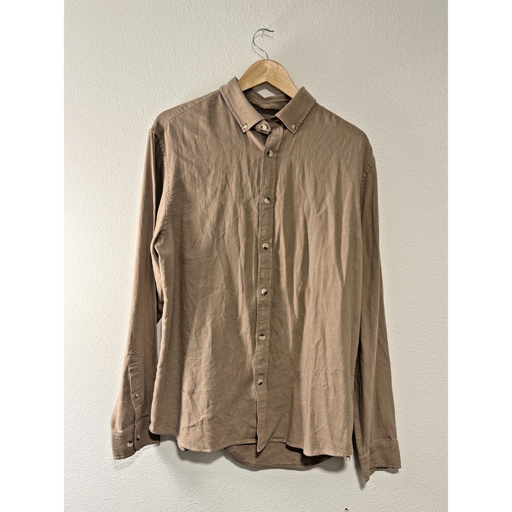 Banana Republic Slim Fit Untucked Shirt Men's L Brown Long Sleeve Button Down